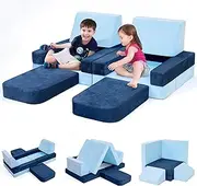 Modular Kids Play Couch Convertible - Toddler & Child Sofa DIY Creativing Play Couch for Playroom Bedroom Nursery Freely Removable Versatile Fold Kids Sofa for Playing, Creativity, Sleeping