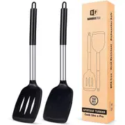 Pack of 2 Silicone Solid Turner, Non Stick Slotted Kitchen Spatulas, High Heat Resistant BPA Free Cooking Utensils, Ideal Cookware for Fish, Eggs, Pancakes