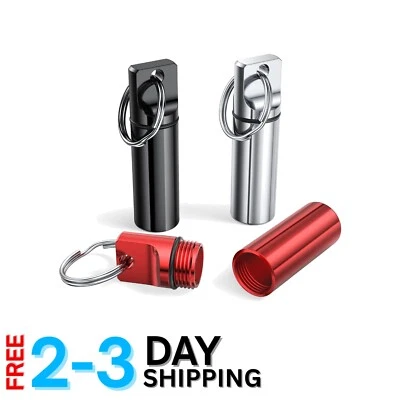Portable Pill Box Keychain Aluminium Mini 3 Pack Waterproof Case Travel Essen...