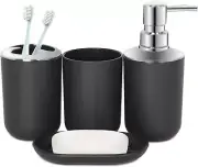 Black Bathroom Accessories Set 4 PCS, Black Bathroom Accessories, Plastic Soap D