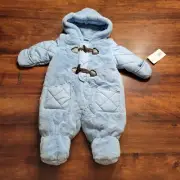 Rothschilds Outterwear 3-6M Blue Infant Bunting Teddy Soft Plush Hooded Zipper