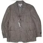 Hickey Freeman Mens Sport Coat 44R Brown Gray Check Wool Cashmere Patch Pocket