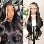 Synthetic Lace Wig Body Wave Style 30 inch Mixed Color Middle Part 13x6 Lace Front Wig Women's Wig Black White