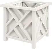 Pure Garden Lattice Design Planter Box - 15.5-Inch-Square Decorative Outdoor Flower or Plant Pot - Front Porch, Patio, and Garden Decor (White)