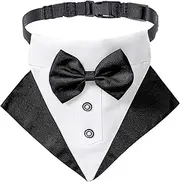 Formal Dog Tuxedo Wedding Dog Bandana Collar Dog Collar with Bow Tie Adjustable Dog Bowtie Collar Bandana for Small Medium Large Dog Pet (Small, Black)