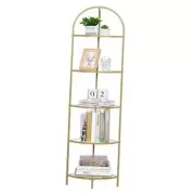 Corner Shelf Stand, Metal Corner Bookshelf, Tempered Glass Shelves, 5-Tier