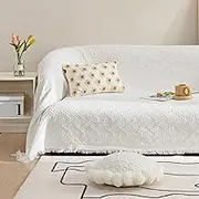 Homcosan Sofa Slipcovers Towel Cover Cotton Knit Geometrical Couch Cover for 4 Seat Cushion Couch Furniture Pet Protector Stylish Throws for Sectional Couch(White, Sofa-4 Seater)