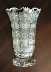 Bohemian Czech Crystal 8" Vase Hand Cut Queen Lace 24% Lead Glass