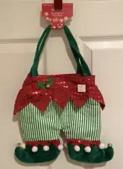 Christmas Fabric & Sequin Elf Wine Bag, Fabric & Sequin Elf Gift Bag