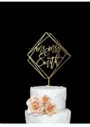 Geometric Modern Wedding Cake Topper Mr and Mrs Personalized Custom Name Wood