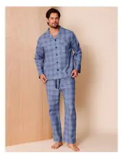 [Reserve] Long Sleeve Flannelette PJ Set Mono Check in Denim/Navy