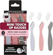 JAPONESQUE Mini Touch Up Razors - Travel Size Dermaplaning Tool Set - 3 Piece Mini Travel Razor Kit, One Blade Fixed Dermaplane Razor For Women