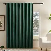 Timeper Dark Green Pleat Back Tab Velvet Curtains W104 x L96 inches 1 Panel, Room Darkening Solid Home Decor Curtains for Bedroom Living Dining Room Thermal Insulated Luxury Super Soft Window Drapes