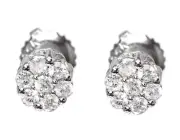 14k White Gold Mens/Ladies Round Diamond Flower Cluster Studs Earrings 5mm