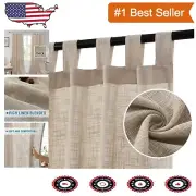 Elegant Natural Linen Curtains - Light Filtering Tab Top Set of 2, Angora 52"...