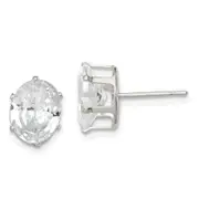 Sterling Silver Polished 9X7mm Oval Snap Set Cz Stud Earrings