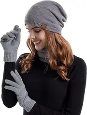 [Generic] Scarf Hat Set for Girls Wool Hat Winter Warm Hat Bib Gloves Three Suit Plush Ear Protector Head Cap Hat Gloves Scarf Set Boys