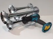 MAKITA 18V Power Air Horn, Train Horn Compressor, QUAD Chrome Metal Trumpets 14"