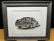 Drawing of a 1987 Ford Mustang GT Car Graphite Pencil Art Sketch Picture Print