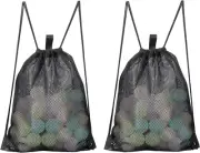 2-PACK Mesh Drawstring Bag, Mesh String Bag for Gym Laundry Seashell and Beach F