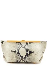 Khaite Aimee Python-effect Leather Clutch - Beige ONE SIZE