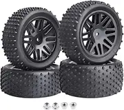 (4-Pack) 1/10 Scale Off Road Buggy Tires & Wheel Rims Set Front and Rear 12mm Hex Hubs with Foam Inserts for RC Hobby Car