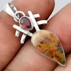 Natural Pietersite Namibia and Garnet 925 Sterling Silver Pendant Jewelry P-1046