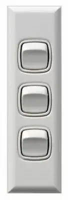 HPM XL ARCHITRAVE 3-GANG ROCKER SWITCH 10A 240V 2-Way, Flush Mounted WHITE