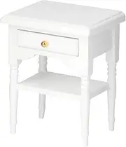 TOUISEDGI White Mini Bedroom Furnishing Articles Wooden Bedside Table Model for Doll's House Mini Bedroom Decor