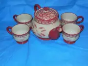 Vintage Temptations by Tara Old World Cranberry Teapot Tea Kettle Mug Plate Set