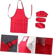 FELTECHELECTR with Hat Apron Sleeve Complete Kitchen Playset for Cooking Baking Painting Year Easy to Clean Red