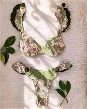 [NSADE] Sexy Bikini Swimsuit Women Swimwear Push Up Bikinis Set Leaf Print Female Ruffle Swimming Suits for Bathing Suit Biquini (Color : 3, Size : Small)