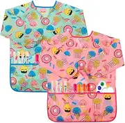 FASOTY 2 Pack Kids Art Smocks Painting Aprons for Children Waterproof Apron Artist Smock Long Sleeve 3 Pockets Age 3-7 Years