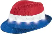 Patriotic Light-Up Fedora Hat USA Fancy Dress Halloween Adult Costume Accessory