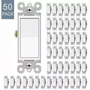 Decorator Paddle Rocker Wall Switch 15A 120V On/Off Single Pole UL White 50 Pack