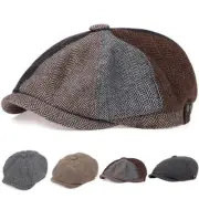 Men Retro Gatsby Beret Cap Octagonal Newsboy Cap Herringbone Tweed Ivy Flat Hat