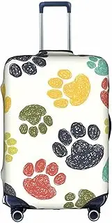 [Pvinnk] Cute Colorful Dog Paw Print Protective Luggage Cover Elastic Washable Suitcase Protector Travel Gear Protector, White, X-Large