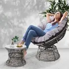 Outdoor Lounge Setting Wicker Papasan Chair And Side Table Patio Furniture Grey