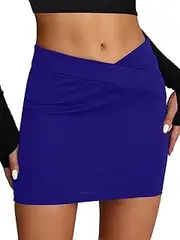 [Vrtige] Women's Casual Crossover Elastic High Waist Bodycon Mini Short Skirt