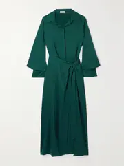 [SIMKHAI] SIMKHAI - Samba Wrap-effect Satin Midi Shirt Dress - Emerald - US4 US 4 Green