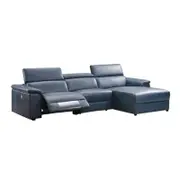 Elegant Genuine Leather Electric Recliner Chaise Sofa Blue