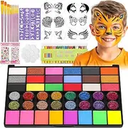 Face Painting Kit for Children with Stencils, 42 Colours, Non-Toxic Face Paint with 16 Face Paint Colouring Pencils, 6 Reusable Face Painting Stencils, 40 Sticky Stencils for Children