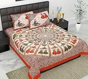 ColorKart 100% Cotton Rajasthani Jaipuri Traditional Floral King Size Double Bed Bedsheet with 2 Pillow Covers - (Multicolour) 35