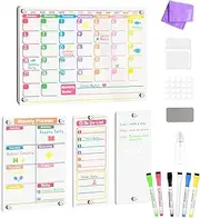 KWYADLUO Clear Acrylic Magnetic Calendar for Fridge, 16"x12" Monthly and Weekly Calendar Planner, Dry Erase Board for Fridge, Ideal for Family Organization and Events