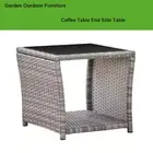 45cm Ourdoor Garden Coffee Table End Side Table Rattan Glass Top Furniture Gray