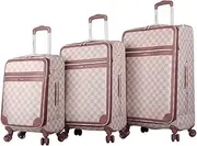 [Steve Madden] Designer Luggage, Chalet Pink, 20/24/28 Inches, 3 Piece Softside Expandable Lightweight Spinner Suitcase Set - Travel Set