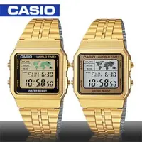 在飛比找森森購物網優惠-【CASIO 卡西歐】世界地圖探險復古金風格電子錶(A500