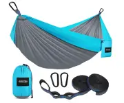 Kootek Portable Double Camping Hammock Teal Gray Hanging Straps Backyard Hiking