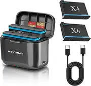 REYGEAK Battery and Charger for Insta360 X4, 2 Pack Portable Batteries with 2 Ports Battery Charging, 2500mAh Rechargeable Battery Only for Insta360 X4 (2 Battery+ 1 Charger)