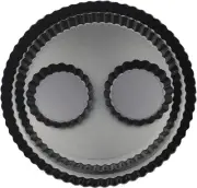 11 & 9 Inch round Tart Pans with 2Pcs 4'' Mini Pans. Removable Bottom, Non-Stick